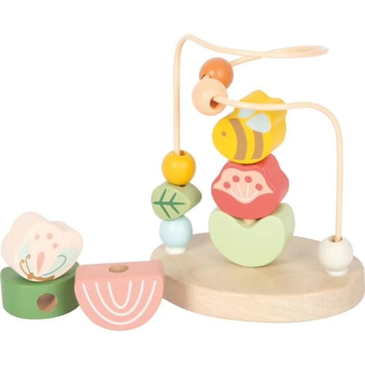 small Foot Motorikschleife Kleine Freunde, hochwertiges Motorikspielzeug mit Stapelspiel und 6 bunten Holzelementen, für Kinder ab 12 Monaten, 12719 – Bild 2
