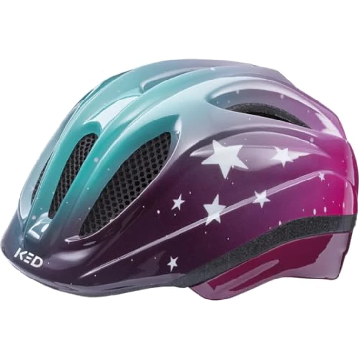KED Kids Youth Meggy III Trend Fahrradhelm, Stars Pink Aqua Glossy, Made in Germany, MAX Shell-Technologie, Insektenschutznetz, M (52-58cm) - Preisvergleich – Bild 1