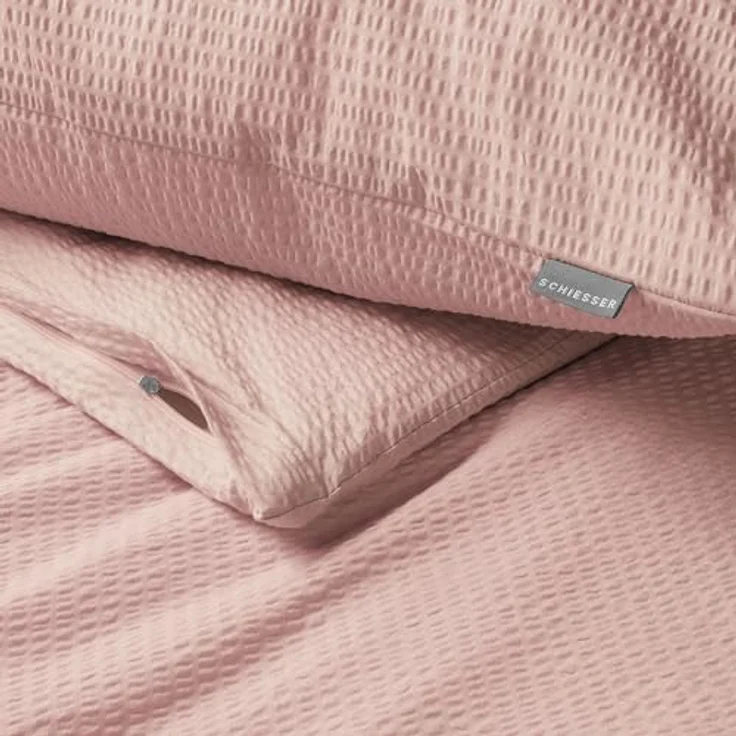 Schiesser Bettwäscheset Laura | Baumwoll Seersucker | 100% Baumwolle aus nachhaltiger Produktion | 135x200cm + 80x80cm | Hellrosa – Bild 3
