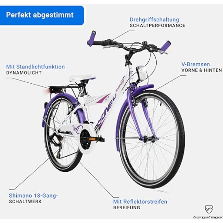 Bergsteiger Sydney 24 Zoll Kinderfahrrad, StVZO, 6 Gang-Schaltung, Jungen-Fahrrad mit Dynamo-Licht, geeignet für 6-9 Jahre, für Körpergröße 135-155 cm – Bild 5