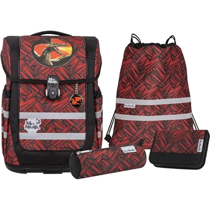 McNeill Schulranzen-Set COMPACTO, 5tlg. - Kollektion 2024 (ZACK), mit großem Hauptfach und verstellbaren Gurten, Maße: 27 x 38 x 17 cm