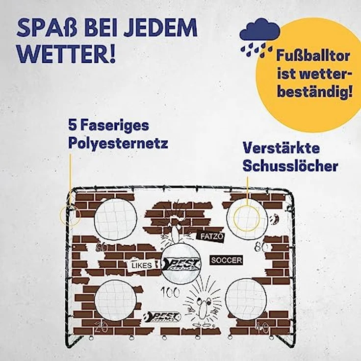Best Sporting Fußballtor mit Torwand I Fußball Tor 213cm x 152cm I Fußballtor Kinder mit verschiedenen Farbmotiven I Hochwertiges Kindertor mit Netz, Torwand & Heringen I Fussball Tor Fatzo in verschiedenen Farben – Bild 3