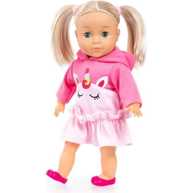 Bayer Design Charlene 33cm Little Love Puppe Haarpuppe Kleid Einhorn rosa, Anziehpuppe mit Küsschen-Geräusch – Bild 3
