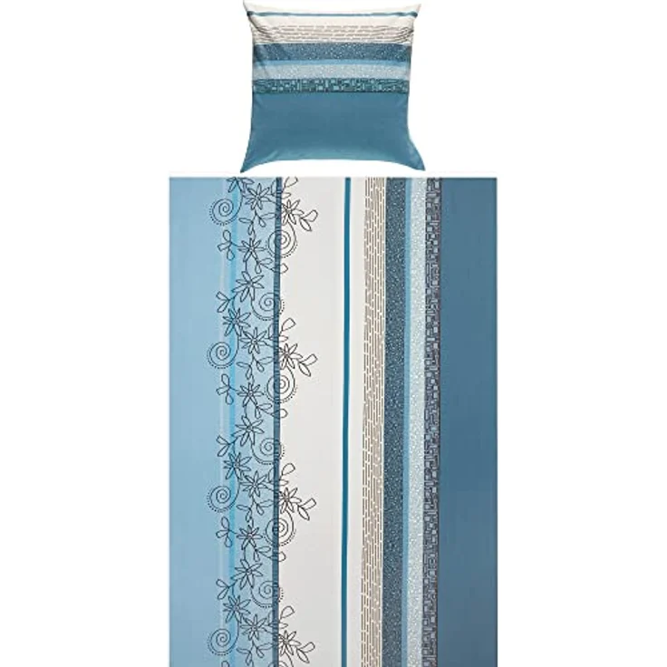 Erwin Müller Bettwäsche, Bettgarnitur Fein-Biber Blumen 4-TLG Sparpaket hellblau-weiß Größe 135x220 cm (80x80 cm) - hautsymphatisch, bügelleicht, mit Marken-Reißverschluss (weitere Größen) – Bild 3