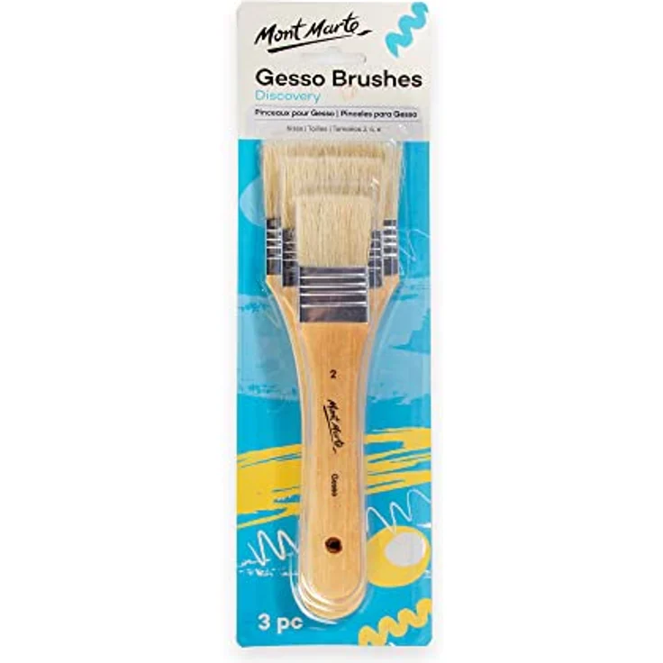 Mont Marte Pinselset für Gesso, 3 Flachpinsel in den Größen 2, 4 und 6, ideal für Gesso, Acrylfarben, Ölfarben und Aquarellfarben – Bild 1