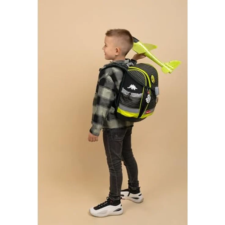 Belmil Schulranzen Classy Plus 2025, 4tlg. Set für Mädchen, Prehistoric Times, pflegeleicht, mit Brustgurt, 19 l Volumen, gepolstert und atmungsaktiv – Bild 2