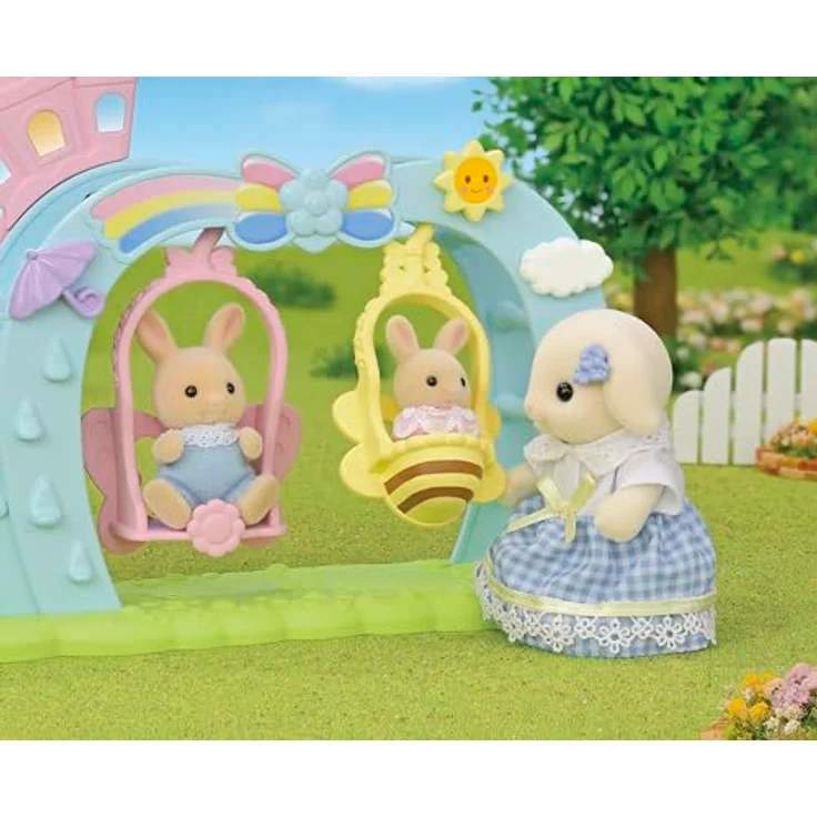 EPOCH Games Sylvanian Erlebniskindergarten Schaukel mit Figur, Spielset mit Milkrabbit-Baby, 2 Schaukeln, Rutsche und Bouldering-Wall – Bild 5