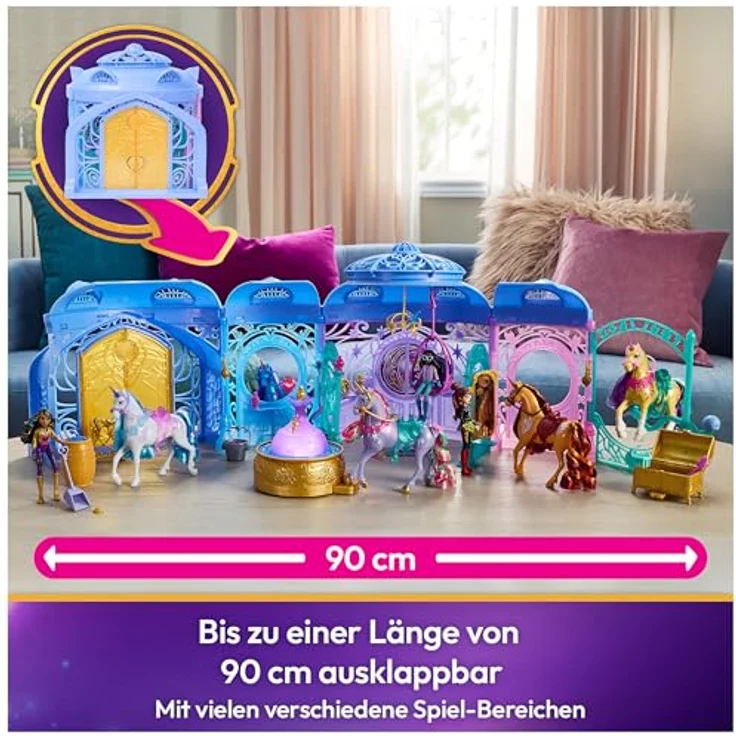 Spin Master Anziehpuppe Unicorn Academy - Stall Starglow Fountain & Stable, mit Licht- und Soundeffekten, 90 cm ausklappbar, inkl. Wildstar und 24 Zubehörteilen – Bild 7