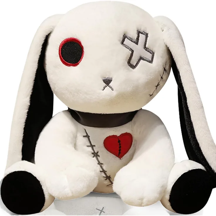 Xdovet Gothic Hase Plüsch Kaninchen 25 cm, weiß - Kuscheltier für Halloween und Ostern, maschinenwaschbar, aus weichem Plüschmaterial