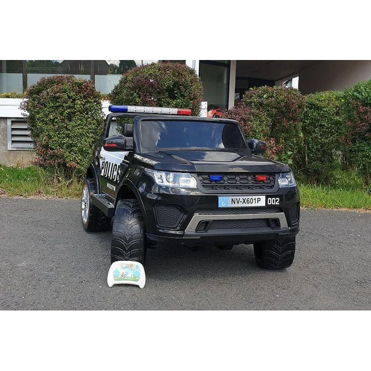 Business Navigator Elektrisches 12V Polizei 4x4 Allrad Kinderfahrzeug, Doppelsitzer in schwarz mit Sirene und Fernbedienung