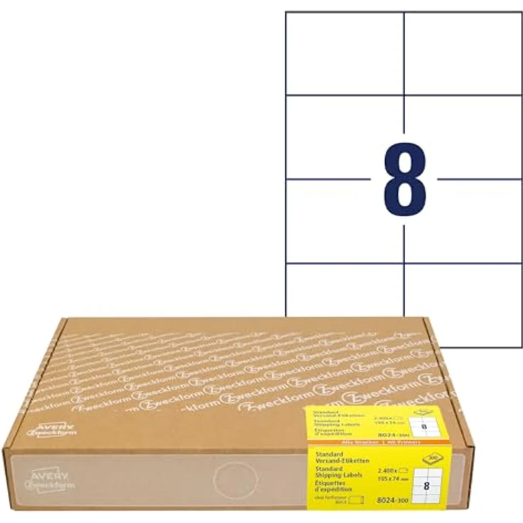 AVERY Zweckform 8024 Universal Etiketten, 2.400 selbstklebende Adressetiketten A7, 105x74mm, FSC-zertifiziert, 300 Blatt – Bild 1