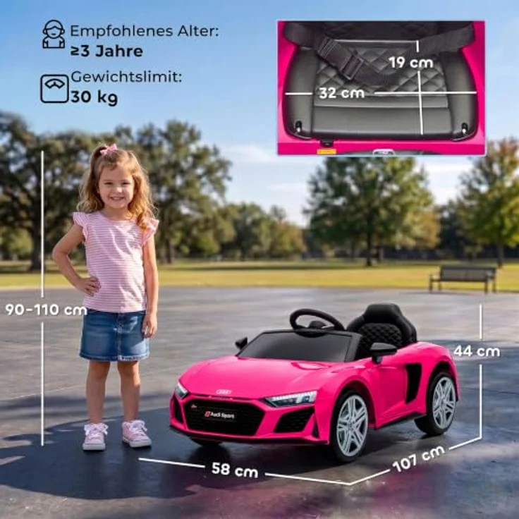 AIYAPLAY Audi R8 Spyder Kinder Elektroauto 12V mit Fernbedienung und Lithium-Akku, sanftes Anfahren und Musik – Bild 9