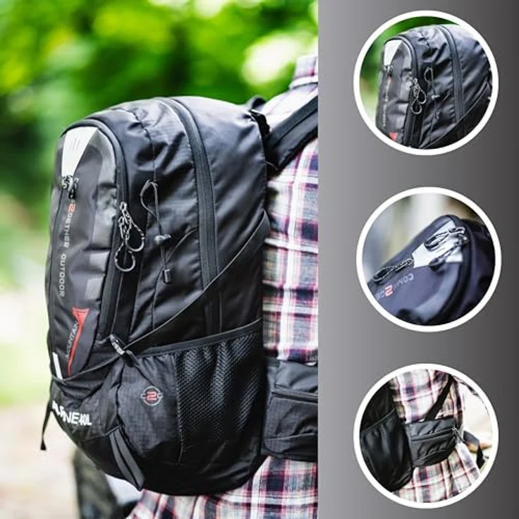 NOWI Wanderrucksack 40L, Outdoor-Rucksack mit Regenhülle, ergonomisch, in Blau, Pink, Limette, Navy, Olive und Schwarz – Bild 5