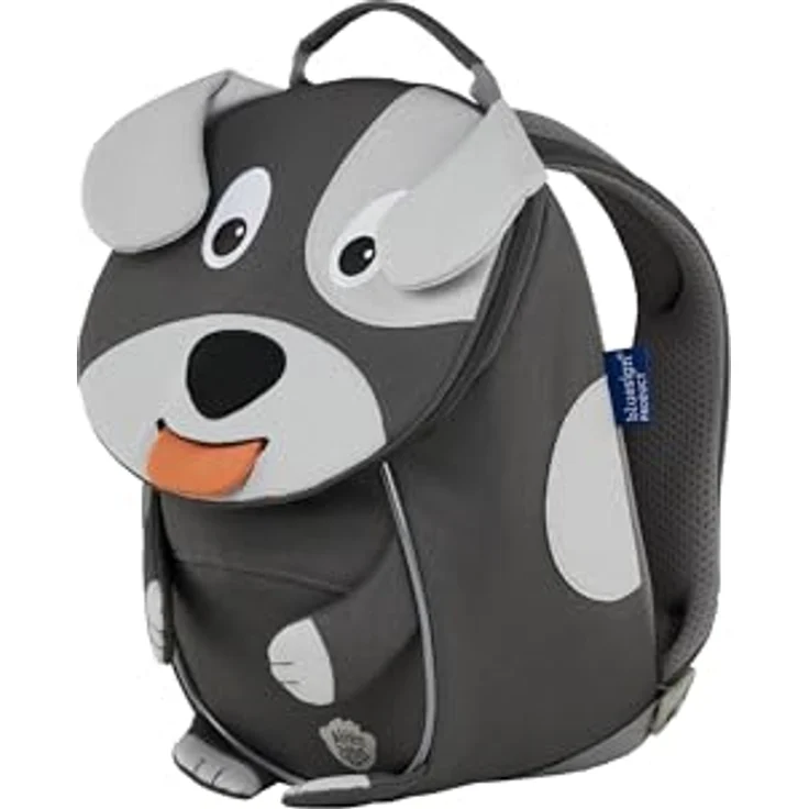 Affenzahn Kleiner Freund Kindergarten-Rucksack für 1-3 Jährige, ergonomisch und reflektierend mit Ziehzunge und Namensschild, Hund-Design, Grau – Bild 2