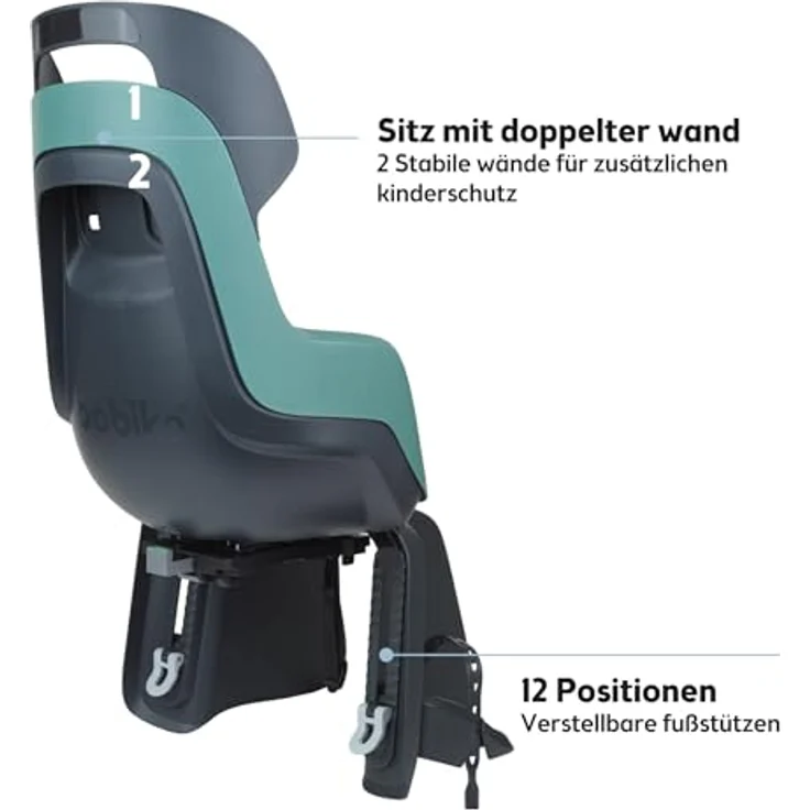 Bobike Fahrradkindervordersitz GO Maxi mit MIK-HD Gepäckträgerhalterung, Pfefferminze, für 26“ bis 29“ Laufräder, TÜV GS - EN 14344 zertifiziert – Bild 5