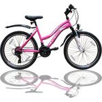 Talson Mountainbike 24 Zoll Fahrrad, 21 Gang Shimano, Kettenschaltung, mit Beleuchtung nach StVZO und Gabelfederung Rosa