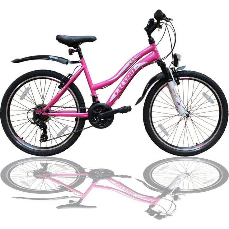 Talson Mountainbike 24 Zoll Fahrrad, 21 Gang Shimano, Kettenschaltung, mit Beleuchtung nach StVZO und Gabelfederung Rosa