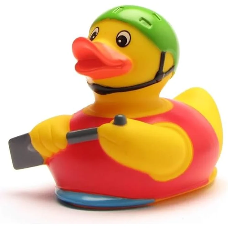 Duckshop Badeente Ruderboot, Quietscheente Kajak mit Helm und Paddel, stabil 12,5 x 9 x 10 cm, ideales Geschenk für Kanuten und Wassersportler – Bild 4