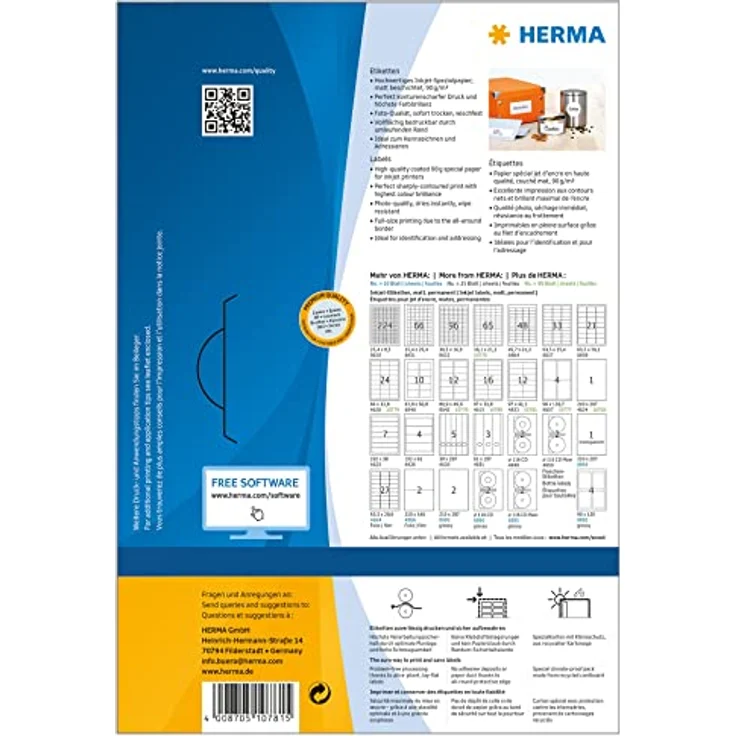 HERMA 960 Etiketten, selbstklebend, weiß, 97,0 x 42,3 mm, 960 Stück, für InkJet Drucker – Bild 2