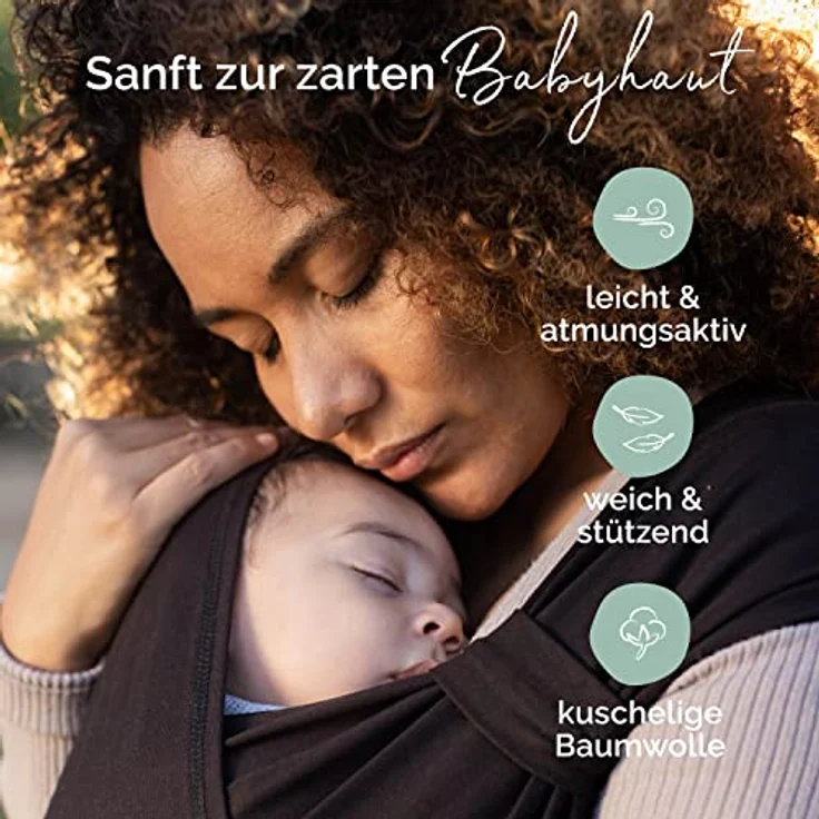 Boba Bliss Babytrage Neugeborene ab Geburt bis 15 kg - 2-in-1 Baby Carrier & Baby Tragetuch Ohne Binden & Knoten, Hüftfreundliche Babytrage ab Geburt, Weiche & elastische Baby Trage (Schwarz) – Bild 5