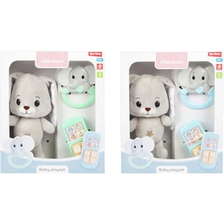 Toi-Toys Baby Kuscheltier Plüsch Kaninchen mit Rassel und Telefonspielzeug, weich und bunt – Bild 1