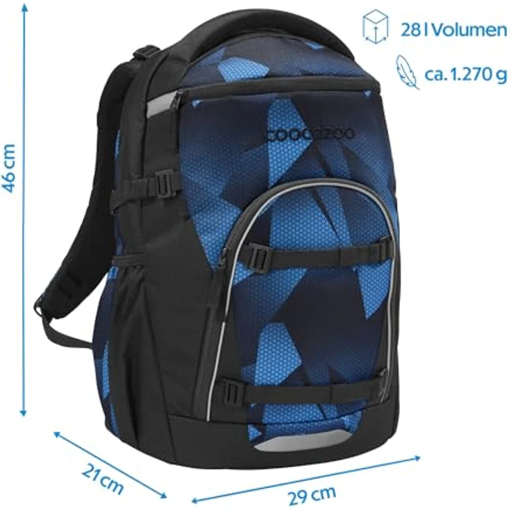 Coocazoo BYTE Schulrucksack „Electric Ice”, schwarz-blau, ergonomisch, höhenverstellbar mit Brust- und Hüftgurt, geeignet ab der 3. Klasse – Bild 2