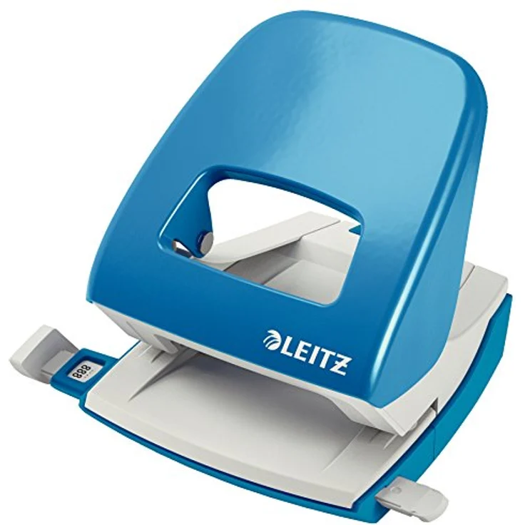 Leitz Büro Locher aus Metall, Für 30 Blatt, Anschlagschiene mit Formatangaben, Ergonomisches Design, hellblau, 50080030 – Bild 1