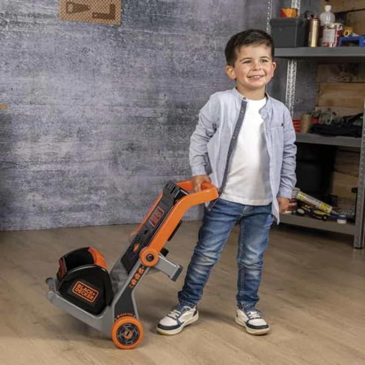 Smoby 3-in-1 Spielwerkbank Black+Decker, Made in Europe mit 19 Zubehörteilen, mobil als Trolley oder Schubkarre nutzbar – Bild 6