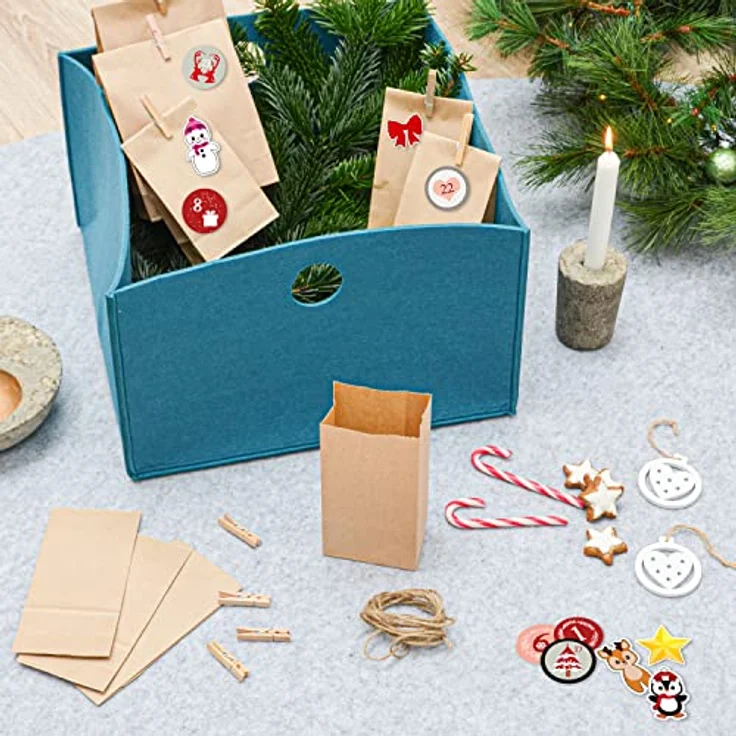 DuneDesign XXL SET MIT NAMEN: Adventskalender zum Befüllen große Tüten - 24 Papiertüten in 3 Größen 100 Sticker Bastelset DIY Adventskalender Zubehör Personalisierte Adventskalender zum Selber Basteln – Bild 4