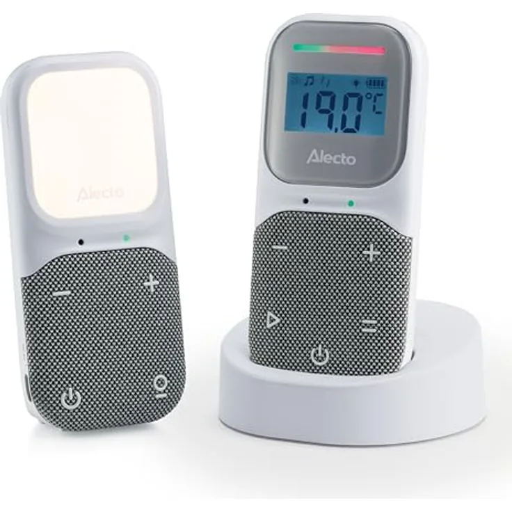 Alecto DBX140 - Full Eco Audio Babyphone mit DECT-Klangqualität, Display, Nachtlicht und Reichweite bis 300 m - Weiß/Grau