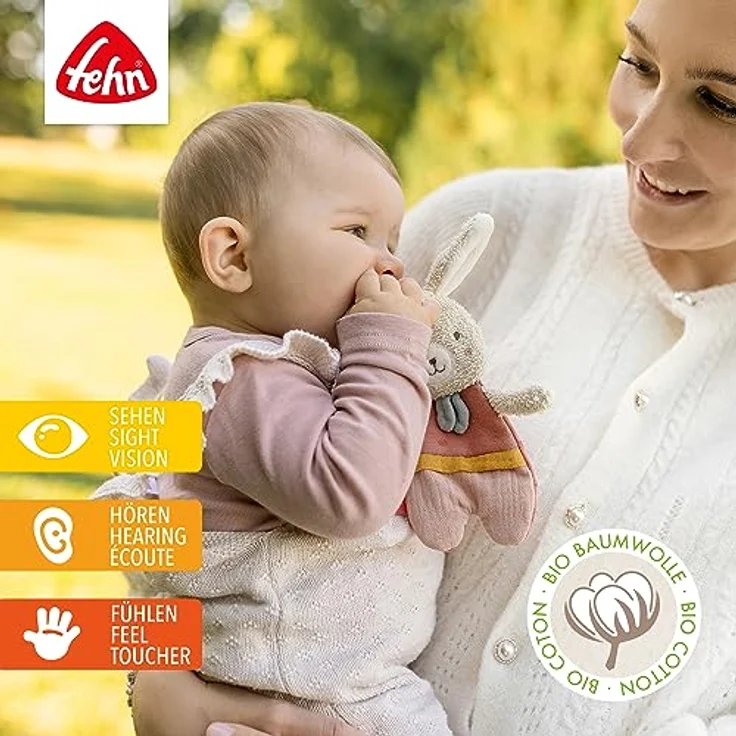 Fehn Knister-Hase fehnNATUR – Activity-Rascheltier mit Bio-Baumwolle (kbA) zum Greifen, Spielen & Geräusche erzeugen – idealer Begleiter für Babys und Kleinkinder – Bild 2