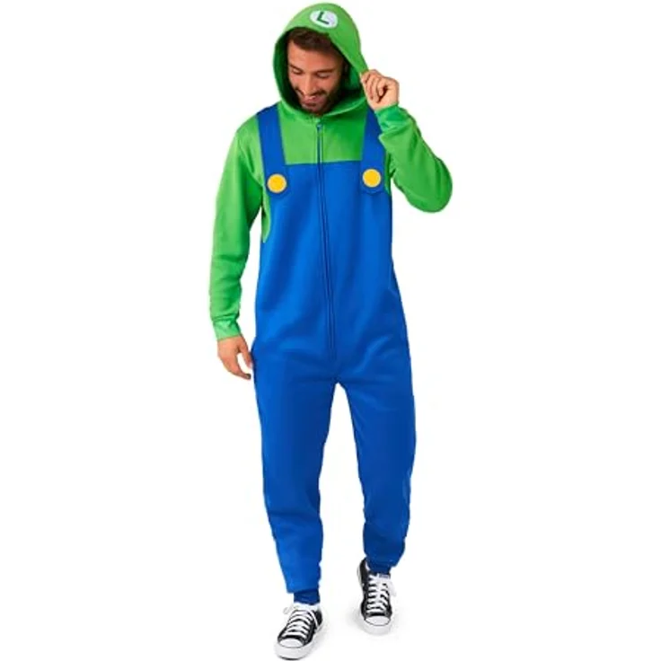 OppoSuits Luigi (XL), offizieller Super Mario Onesie in Grün, gemütlicher Einteiler für Gaming-Nächte und Couch-Momente – Bild 4