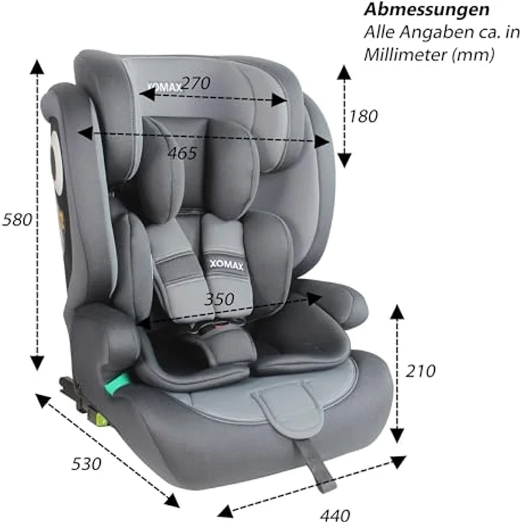 XOMAX LM238, Autokindersitz anthrazit-grau mit ISOFIX, für Kinder 9-36 kg, ab 15 Monaten bis 12 Jahre – Bild 7