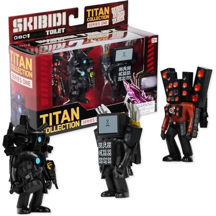 SKIBIDI TOILET Skibidi Toilet Titan 3er Pack, exklusive Sammlerstücke, offiziell lizenziert, schwarz