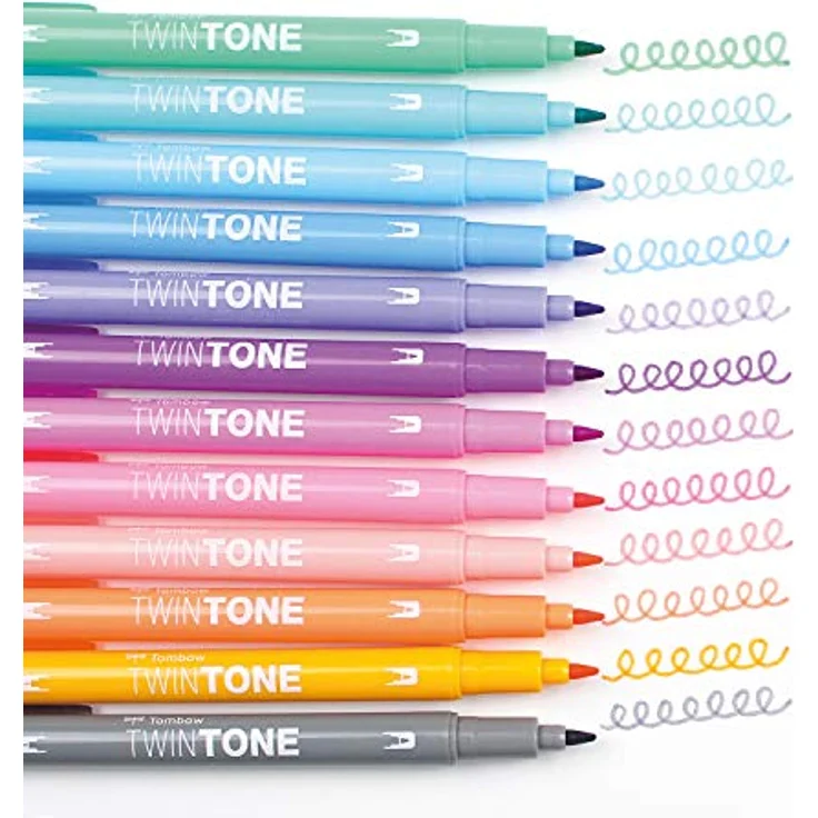 Tombow WS-PK-12P-2 Twintone Marker Set 12-Pack, Dual-Tip, Pastel, bunt, Filzstifte mit zwei Spitzen, wasserbasierte Farben, ideal für Journaling und Lettering – Bild 4