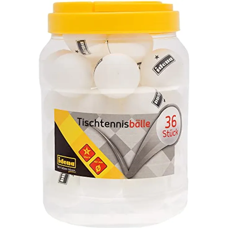 Idena 40169 Tischtennisbälle, 36 Stück in weiß, 1 Stern Qualität nach ITTF, Durchmesser ca. 4 cm, für Training und Hobbysport