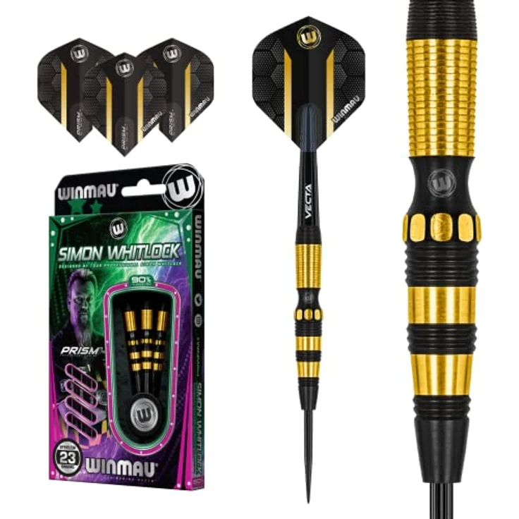 WINMAU Simon Whitlock Sonderedition 22g Profi Wolfram Steeltip Dartpfeile Set mit Flights und Schäfte, Prism Force Schäfte & Prism Alpha Flights, Lasergravierter Aluminium-Punktschutz – Bild 3