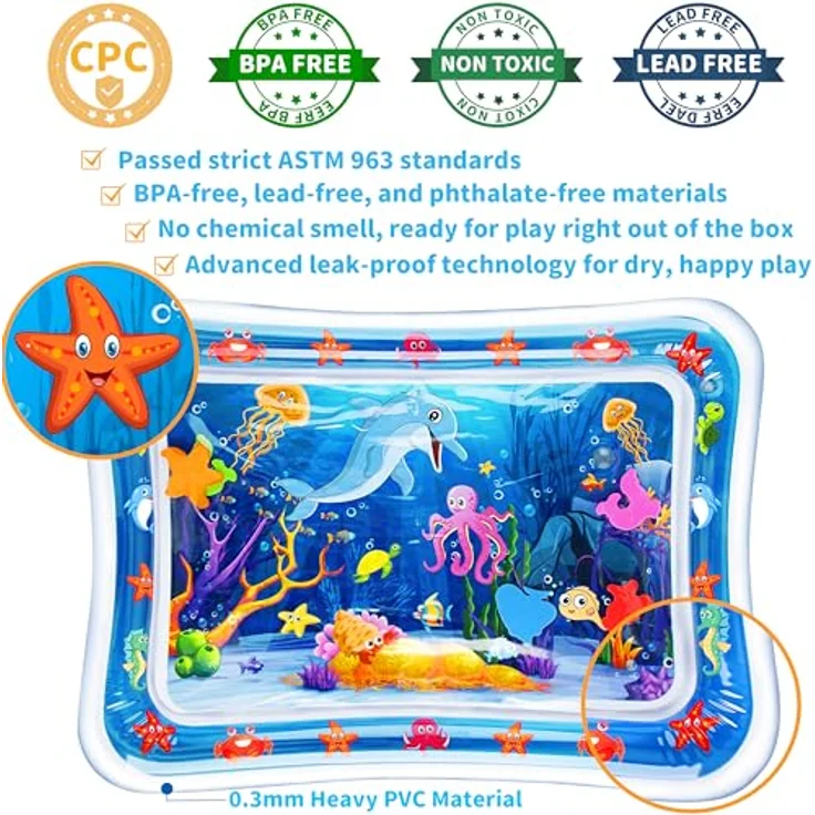 Yeeeasy Bauchzeit-Wassermatte für Babys, aufblasbare Wasserspielmatte mit buntem Meeresdesign, fördert sensorische Entwicklung, geeignet für 3 bis 12 Monate – Bild 5