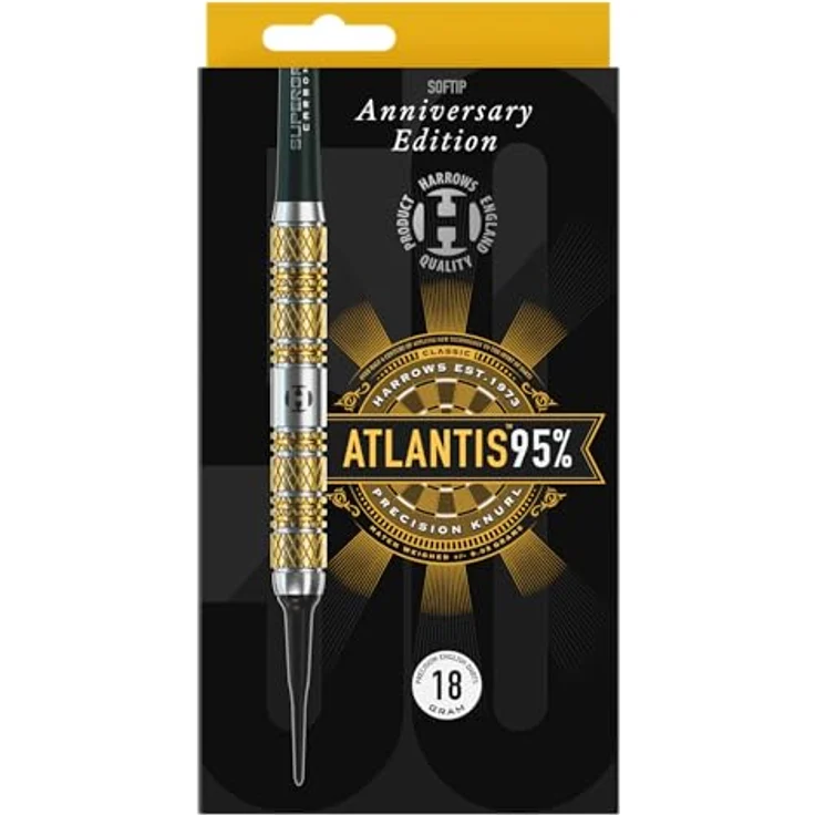 Harrows 50 Years Golden Anniversary Edition Softtip Dart, Tungsten Dart mit 95% Tungsten Barrel, 18g Gewicht, inkl. Schäften und Flights, gold – Bild 3