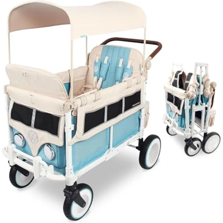 WONDERFOLD VW4 Volkswagen Kinderwagen Wagon Bondi Blau, faltbarer 4-Sitzer mit verstellbarem Schiebegriff und viel Stauraum – Bild 1