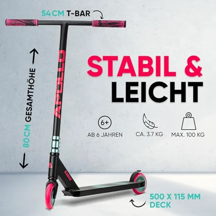 Apollo Stunt Scooter - Eagle, eloxierter Profi Stuntroller, ABEC 9 Kugellager, 110mm Wheels, Trick Roller - Schwarz – Bild 4