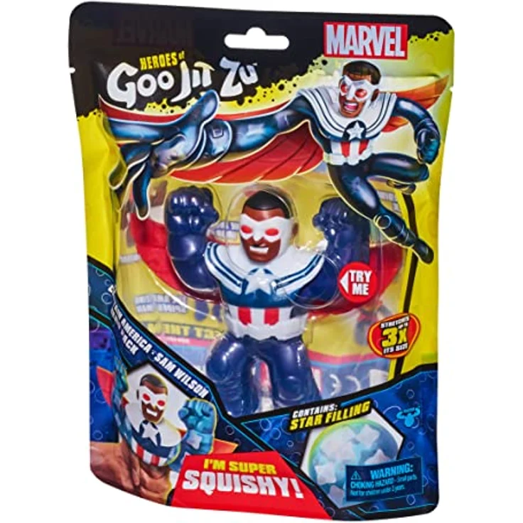 Heroes of Goo Jit Zu Marvel Hero Pack, Captain America Sam Wilson Squishy 11,4 cm, dehnbarer Superhelden Spielzeug für Jungen – Bild 3