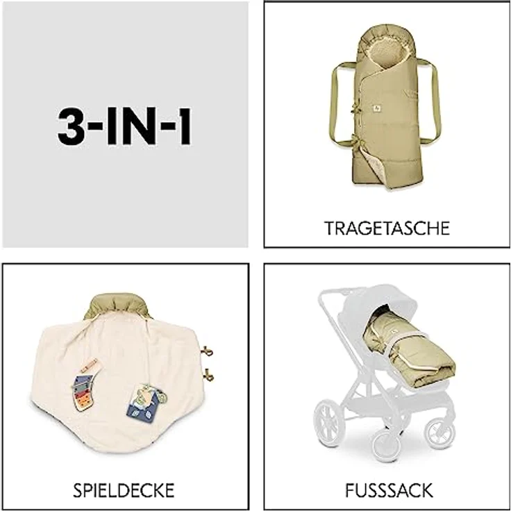 Hauck 3in1 Babytragetasche, Fußsack und Spieldecke Carry N Play, Babynest ab Geburt, Einfache und Sichere Befestigung am Buggy, Weiches Inlay, Waschbar (Teddy Fleece Green) – Bild 2