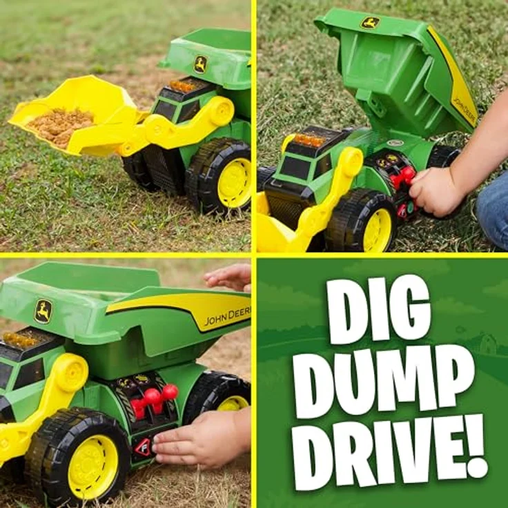 John Deere Maxx Power 2-N-1 Dig Rig, Aufsitz-Bagger-Spielzeug mit Lichtern und Sounds, grün-gelb – Bild 4