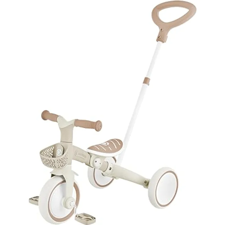 GLOBBER Learning Trike 3in1 Plus ECO, Dreirad und Laufrad für Kinder, höhenverstellbarer TPR-Sattel, 8/7 Zoll, Taupe