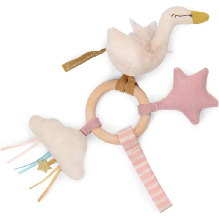MOULIN ROTY Ring Rattle Swan, Rassel aus sicherem Material für Babys zur Förderung des Sehvermögens, geeignet ab Geburt