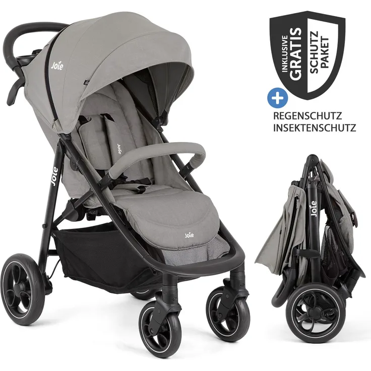 joie Buggy & Sportwagen Litetrax, bis 22 kg belastbar, mit Schieber-Ablagefach, Insektenschutz & Regenschutz, Pebble, inkl. Gratis Mobilitätsgarantie