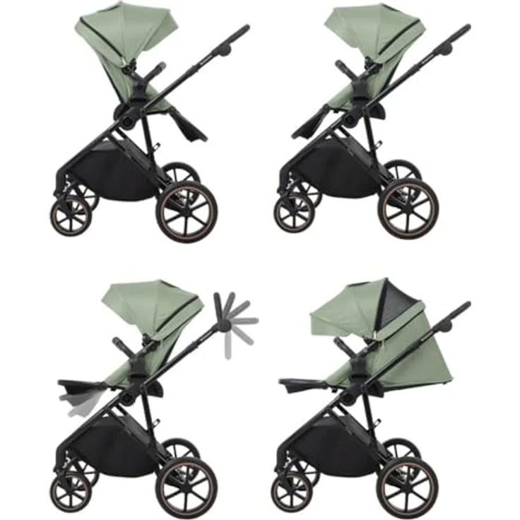 Kikkaboo Thea 2 in 1 Kinderwagen, EVA-Räder, verstellbarer Schiebegriff, tragbare Babywanne, grün – Bild 5