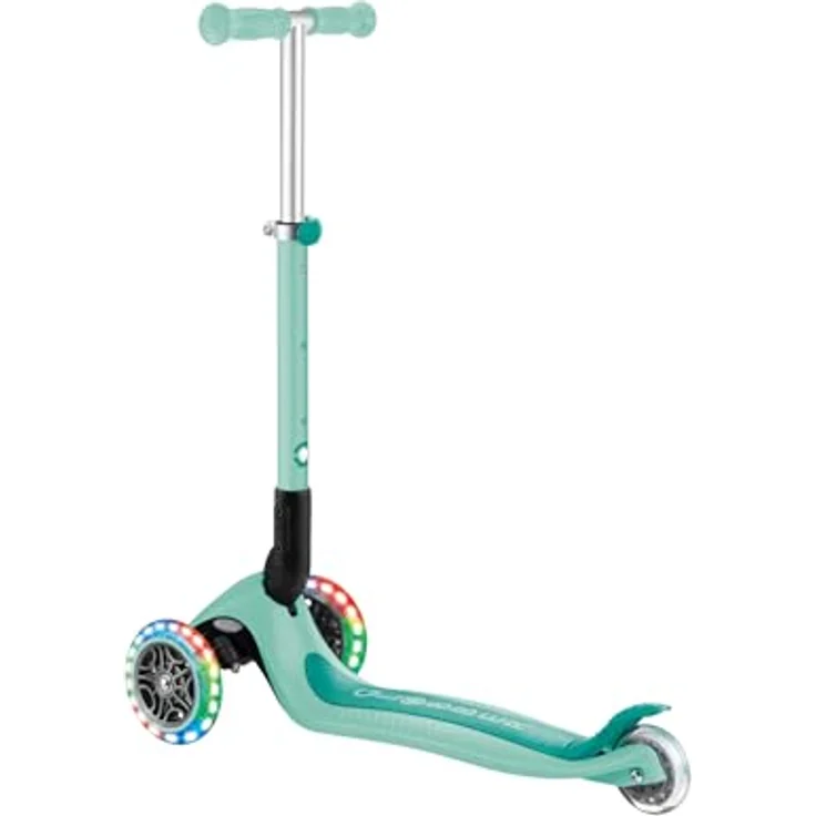 GLOBBER JUNIOR FOLDABLE LIGHTS, 3-rädriger Tretroller mit LED-Leuchtrollen, ABEC 9, klappbar, mint – Bild 7