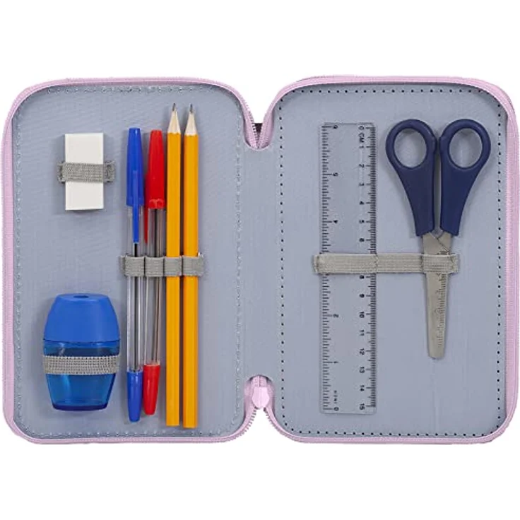 Clondo 3-Fach Federmäppchen für Mädchen, 44-teilig mit Schere, Lineal, Buntstiften, Rosa & Lila, ideal für Schule & als Geschenk – Bild 2